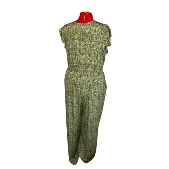 Gilli Jordan Knit Green and White Pockets V Neck Flutter Jumpsuit Sz 2X NWT - Picture 2 of 12